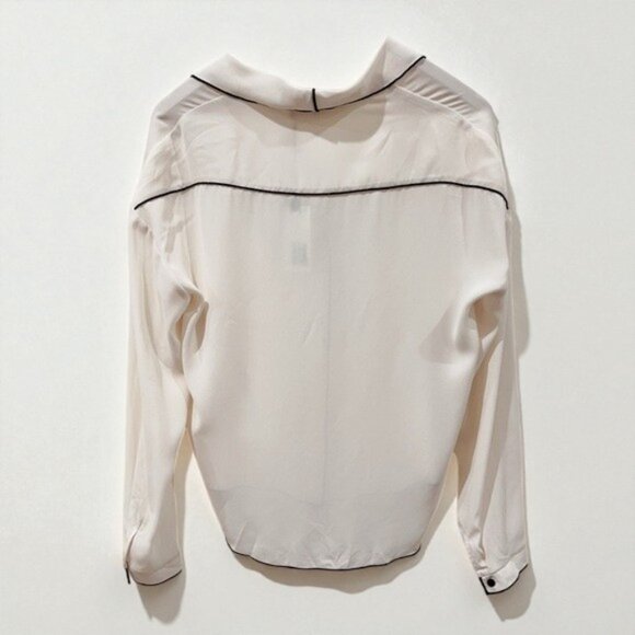 NWT ASTR Contrast Trim Long Sleeve Sheer Blouse Top Ivory Business Casual - Picture 5 of 5